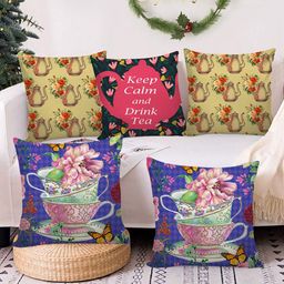 AEROHAVEN Set of 5 Multicoloured Floral Square Cushion Covers-34