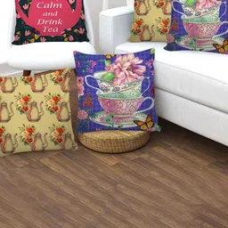 AEROHAVEN Multicoloured Set of 5 Floral Satin Square Cushion Covers-18
