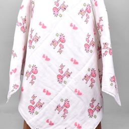Moms Home Kids Giraffe White & Pink Organic Cotton AC Room 300 GSM Single Bed Quilt-30
