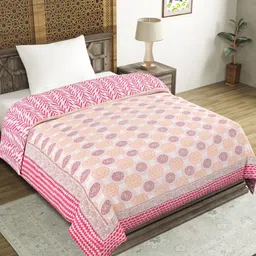 Aura Pink & Orange Geometric Mild Winter 350 GSM Single Bed Quilt-image-44