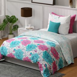 United Colors of Benetton Rainbow White Cotton 144 TC Single Bedsheet & Pillow Cover-image-4