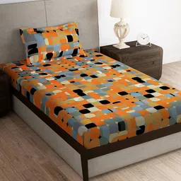 Story@home Orange & White Geometric Microfiber 180 TC Single Bedsheet With 1 Pillow Cover-image-74