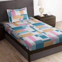Story@home White & Blue Abstract Microfiber 180 TC Single Bedsheet With 1 Pillow Cover-picture-20