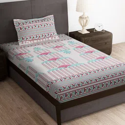 Story@home Grey & Pink Ethnic Motifs 180 TC Single Bedsheet with 1 Pillow Cover-image-50