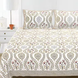 SARYU HOMES Block Bedsheets White Floral Printed 210 TC King Bedsheet with 2 Pillow Covers-image-52