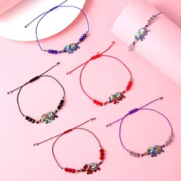 Yellow Chimes Girls Pack of 6 Blue & White Friendship Bracelets-image-80