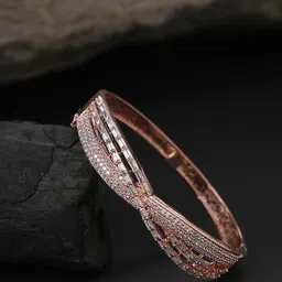 SOHI Women Rose & White Brass American Diamond Rose Gold-Plated Kada Bracelet-picture-49