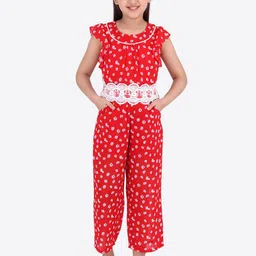 CUTECUMBER Girls Red & White Printed Culotte Jumpsuit-image-97