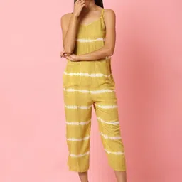 Aila Shoulder Straps Cotton Striped Capri Jumpsuit-picture-16
