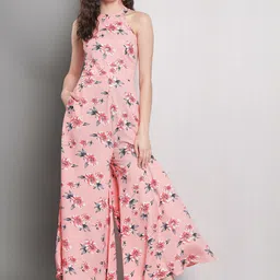 emeros Floral Printed Halter Neck Sleeveless Basic Jumpsuit-picture-0