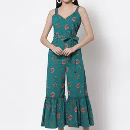 KBZ Women Turquoise Blue & Pink Printed Basic Jumpsuit-image-77