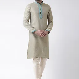 KISAH Men Beige Kurta with Churidar Set-image-33