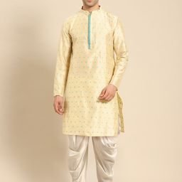 Amodh by Kisah Men Beige Printed Kurta with Dhoti Pants-image-44