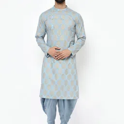 KISAH Men Blue Ethnic Motifs Foil Printed Kurta with Dhoti Pants-picture-38