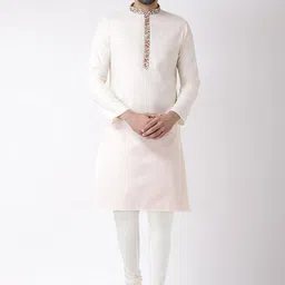KISAH Mandarin Collar Floral Yoke Design Straight Kurta with Churidar-image-61