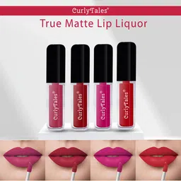 CurlyTales True Matte Set Of 4 Vegan Paraben Free Smooth Glide Long Lasting Liquid Matte Lipstick 4 ml Each-13