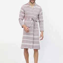 Klotthe Men Striped Cotton Bath Robe With Belt-image-8