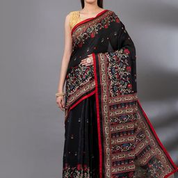 MAHALASA Ethnic Motifs Embroidered Jute Cotton Saree-image-86