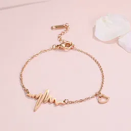 Yellow Chimes Rose Gold-Plated Stainless Steel Heartbeat Charm Anklet-image-42