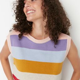 Trendyol Women Pink & Purple Striped Crop Sweater Vest-image-62