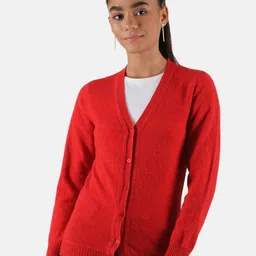 Monte Carlo Women Red Lambs Wool Cardigan-19