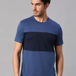 Dennis Lingo Men Blue & Black Colourblocked Round Neck Cotton T-shirt-image-43
