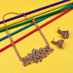 StileAdda Gold-Plated Stone-Studded & Beaded Temple Jewellery Set-6