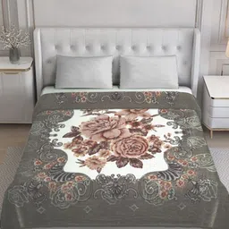 KLOTTHE Brown Floral 1000 GSM Woollen Heavy Winter King Double Bed Blanket-image-58