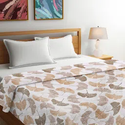 FABINALIV White & Brown Floral Revesible Mild Winter 350 GSM Double Bed Comforter-17
