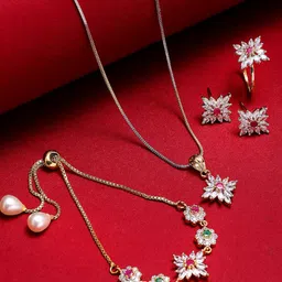 ZENEME Women Jewellery set of chain with pendent , bracelet, ring and earrings.-39