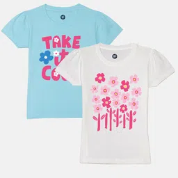 YK Girls Pack Of 2 Floral Printed Pure Cotton T-shirt-picture-1