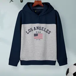 HELLCAT Boys Typography Printed Hooded Cotton Ribbed Sweatshirt-34