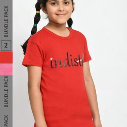 BAESD Girls Pack Of 2 Typography Printed Regular Fit Cotton Tshirt-image-48