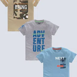 BAESD Boys Pack Of 3 Typography Printed Pure Cotton T-shirt-image-96