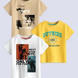 BAESD Boys Pack Of 3 Typography Printed Round Neck Cotton Regular T-shirt-image-79