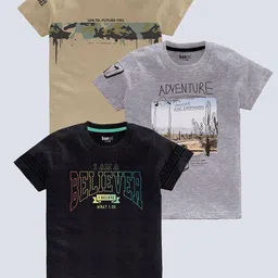 BAESD Boys Pack Of 3 Typography Printed Pure Cotton T-shirt-picture-25