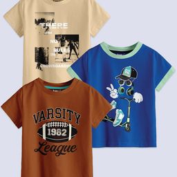 BAESD Boys Pack Of 3 Printed Short Sleeves Round Neck Pure Cotton T-Shirt-picture-45