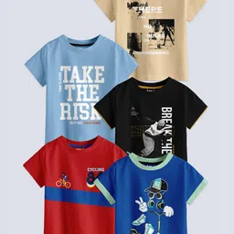 BAESD Boys Pack Of 5 Printed Round Neck Cotton T-shirt-85