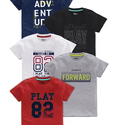 BAESD Boys Pack Of 5 Typography Printed Cotton T Shirts-image-79