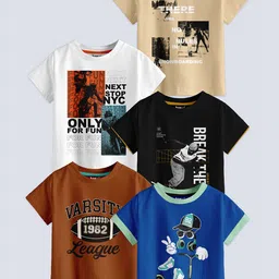 BAESD Boys Pack Of 5 Printed Pure Cotton T-shirts-91