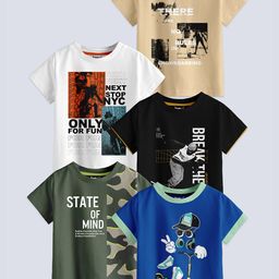 BAESD Boys Pack Of 5 Printed Pure Cotton T-shirt-picture-13