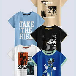 BAESD Boys Pack Of 5 Printed Round Neck Cotton T-shirt-86