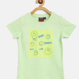 Gini and Jony Boys Green & Yellow Pure Cotton Typography Printed T-shirt-image-55