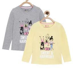 3PIN Girls Grey & Yellow Pack of 2 Printed T-shirts-image-24