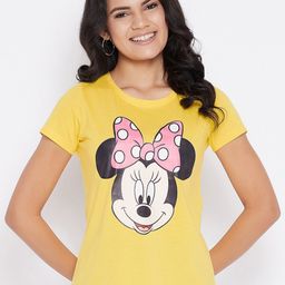 Disney by Wear Your Mind Women Yellow  Pink Mickey Mouse Printed Pure Cotton T-shirt-image-58