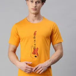 BRATMA Men Mustard Yellow Printed T-shirt-image-70