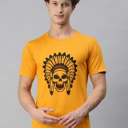 BRATMA Men Mustard Yellow Printed T-shirt-image-51