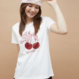 Ginger by Lifestyle Women Graphic Printed Round Neck Cotton T-shirt-image-95