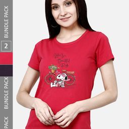 CHOZI Pack Of 2 Graphic Printed Short Sleeves Pure Cotton T-shirt-image-104