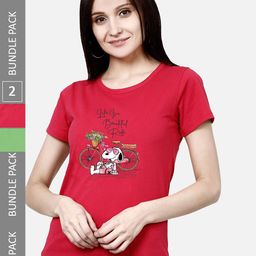 CHOZI Pack Of 2 Typographic Printed Cotton T-shirt-image-79